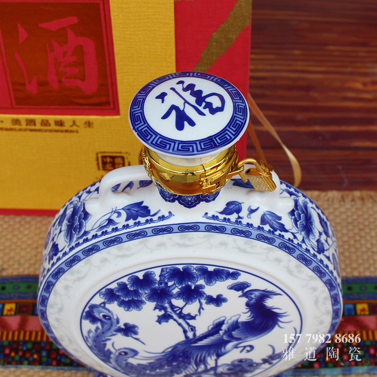 5斤仿古髙白青花瓷陶瓷酒瓶_蓋子