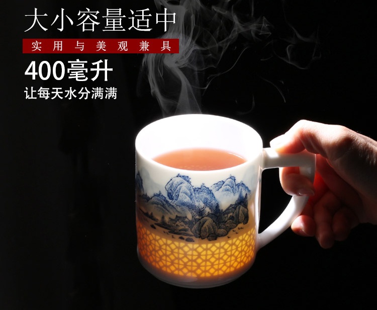 景德鎮手繪青花玲瓏帶茶漏高檔茶杯